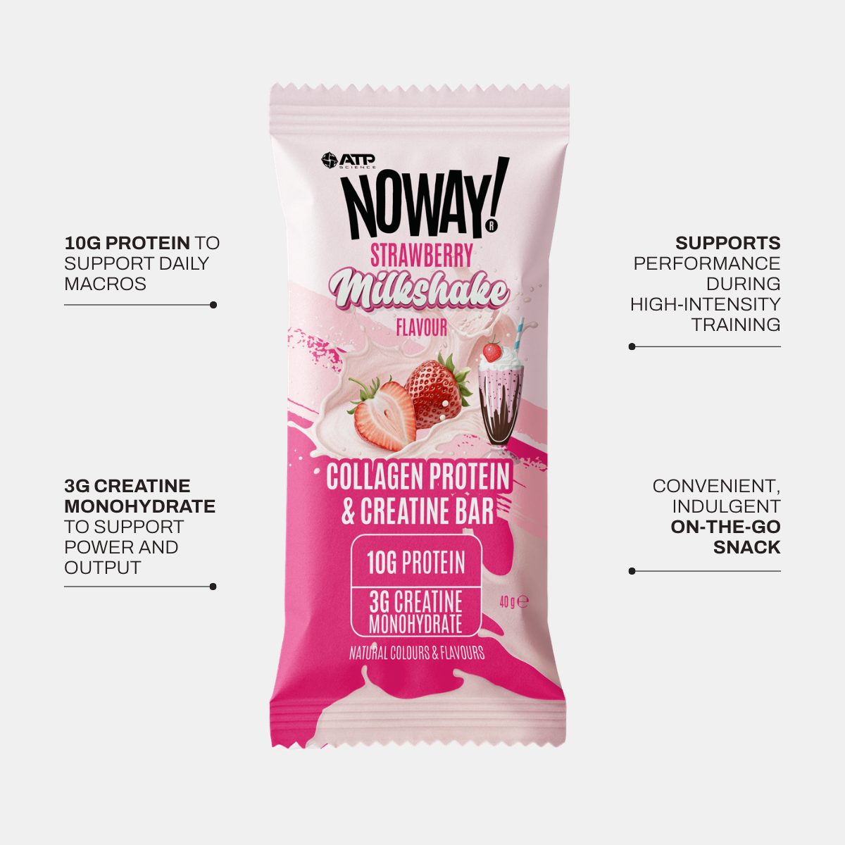 NOWAY!® Creatine Collagen Mallow Bar Box of 12 - Strawberry Milkshake